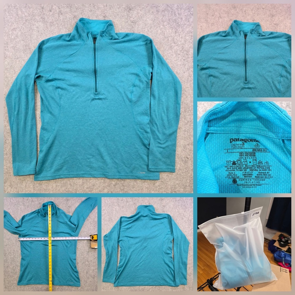 Patagonia Capilene 3 Shirt Womens Large Blue‎ 1/4 Zip Long Sleeve Base Layer
